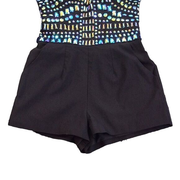 GUESS Black Jewel Embellished Strapless Festie Stretch Romper Shorts Size 2 - Picture 5 of 15